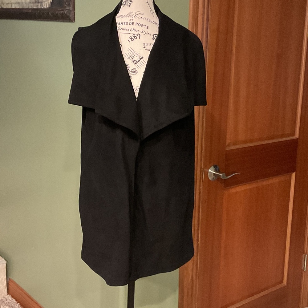 Black Draped Open Front Vest, Size M
